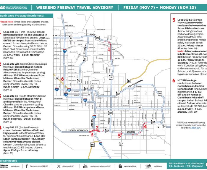 ADOT's Weekend Freeway Travel Advisory (Nov. 7-10, '25) - Phoenix Area