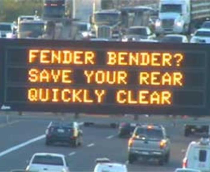 Freeway message board promoting quick clearance