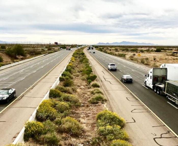 Rural freeway traffic viewed from above