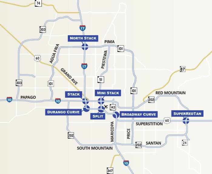 Graphic of Phoenix freeways map