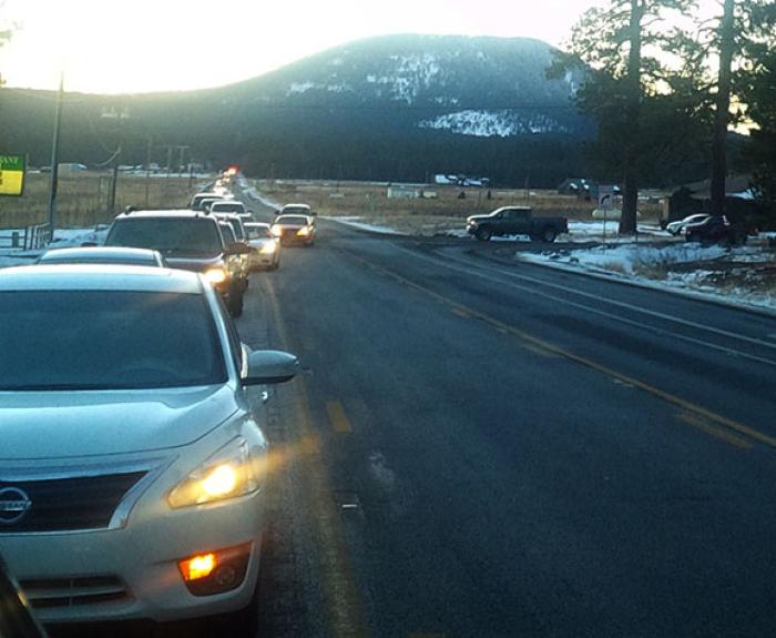 Cars lined up for snowbowl
