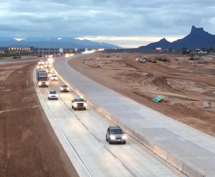 Traffic using new westbound I-10 lanes at Eloy