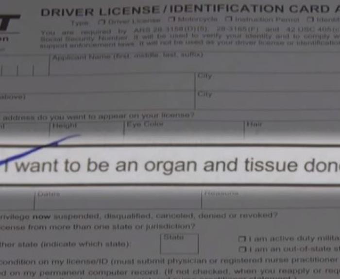Image of MVD form with organ donation box checked