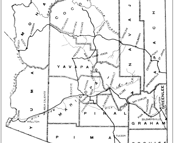 Black and white map of Arizona