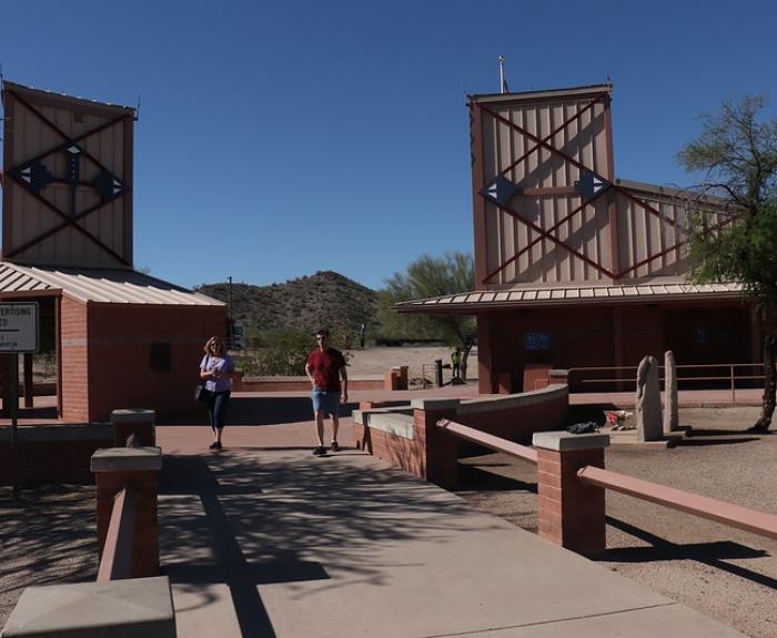 Couple walking at rest area