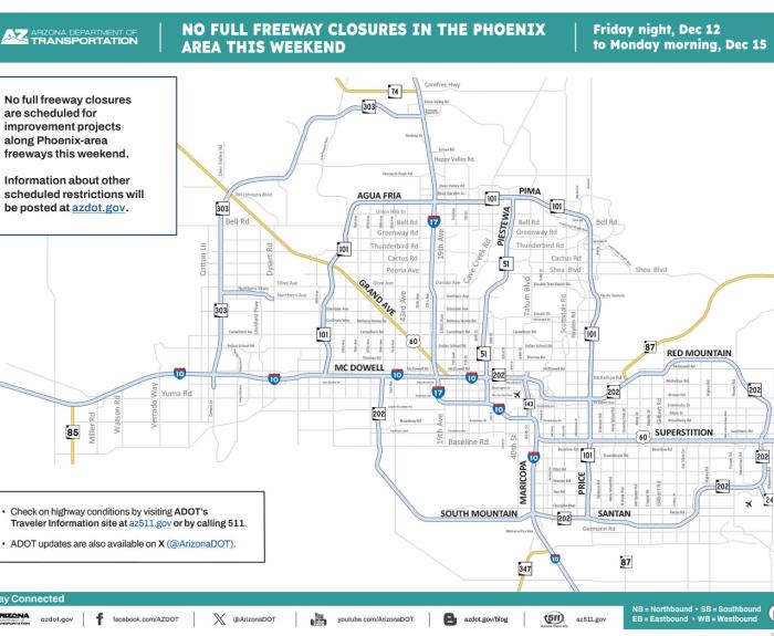 ADOT's Weekend Freeway Travel Advisory (Dec. 12-15, '25) - Phoenix Area