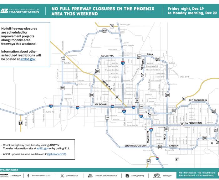 ADOT's Weekend Freeway Travel Advisory (Dec. 19-22, '25) - Phoenix Area