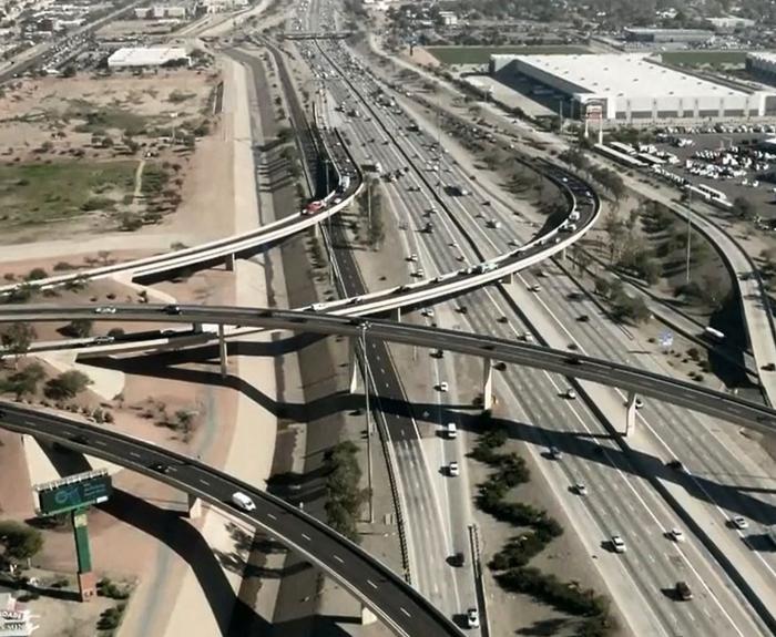 The I-10/Loop 101 interchange in West Valley (ADOT file photo Dec. 2025)
