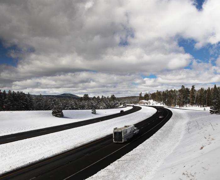 Snow alongside freeway