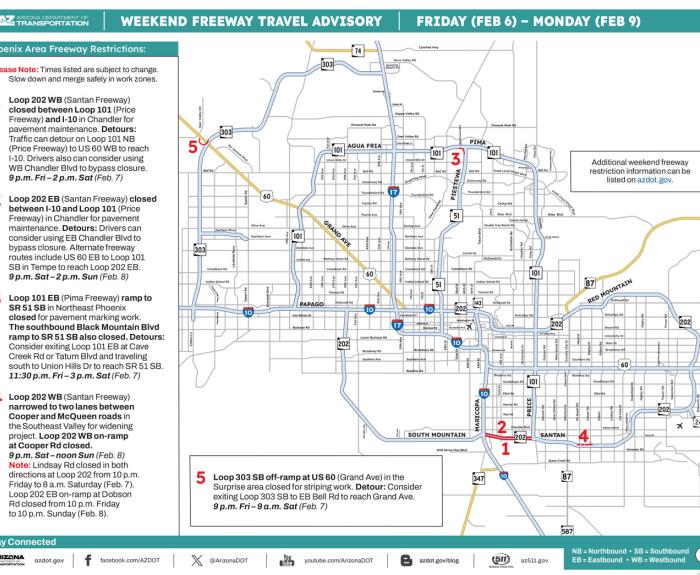 ADOT's Weekend Freeway Travel Advisory (Feb. 6-9, '26) - Phoenix Area