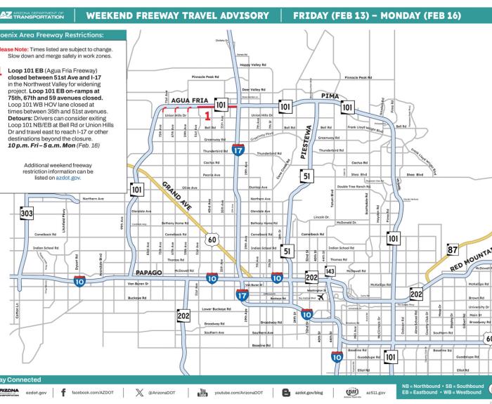 ADOT's Weekend Freeway Travel Advisory (Feb. 13-16, '26) - Phoenix Area