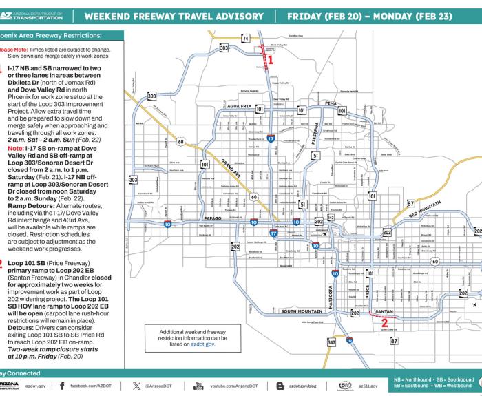 ADOT's Weekend Freeway Travel Advisory (Feb. 20-23, '26) - Phoenix Area