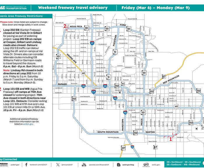 ADOT's Weekend Freeway Travel Advisory (March 6-9, '26) - Phoenix Area