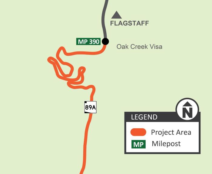 State Route 89A guardrail project map (ADOT March 2026)