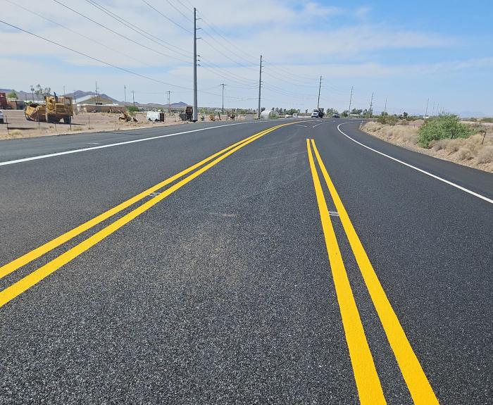 Fresh pavement on State Route 72 in Bouse