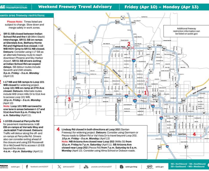 ADOT's Weekend Freeway Travel Advisory (April 10-13, '26) - Phoenix Area