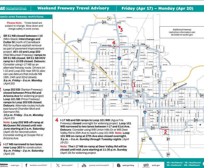 ADOT Weekend Closure Map (April 17-20, '26C) - Phoenix Area
