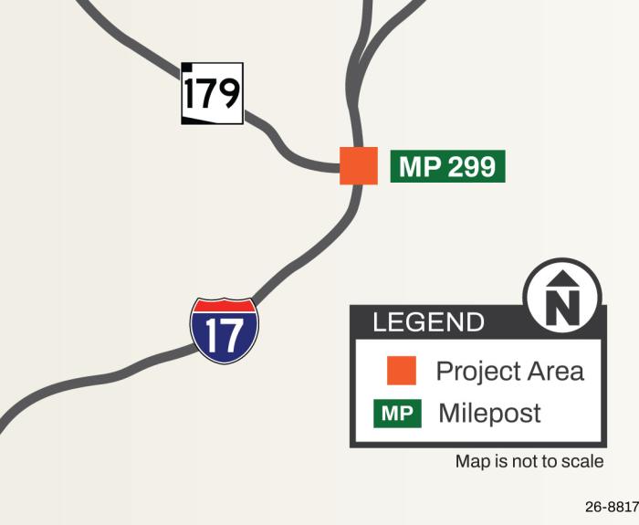 I-17 Map for Southbound Bridge Project at SR 179 (ADOT April 2026)