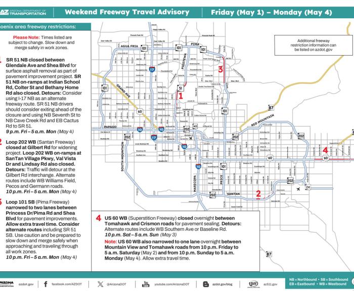 ADOT's Weekend Freeway Travel Advisory (May 1-4, '26) - Phoenix Area