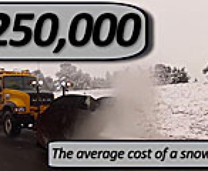 Image of snow plow with saying average cost of snowplow is $250000