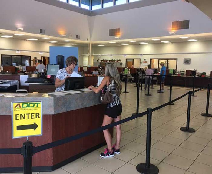 Person in line at the mvd office in prescott