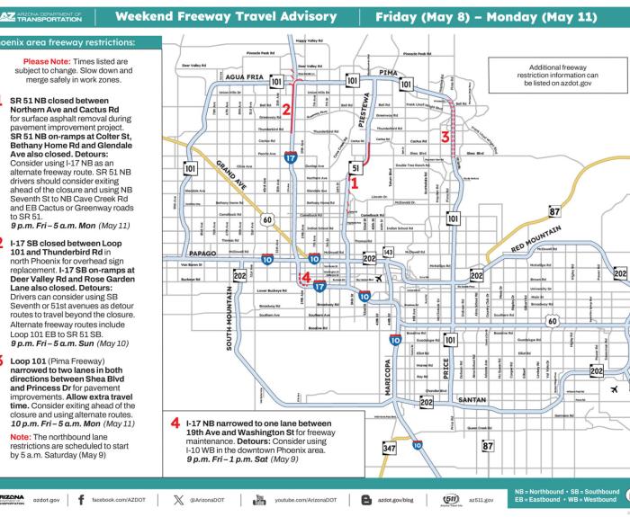 ADOT's Weekend Freeway Travel Advisory (May 8-11, '26C) - Phoenix Area