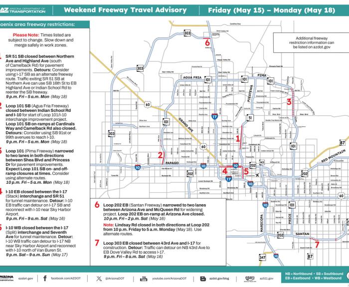 ADOT's Weekend Freeway Travel Advisory (May 15-18, '26) - Phoenix Area