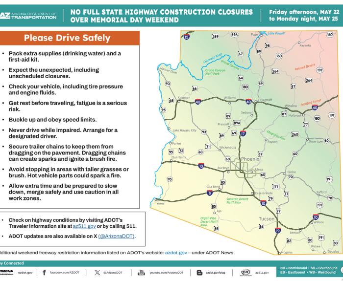 ADOT's Weekend Freeway Travel Advisory (Memorial Day Statewide No Weekend Closures 2026)