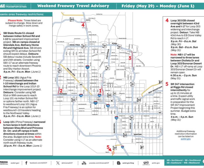 Weekend freeway advisory map