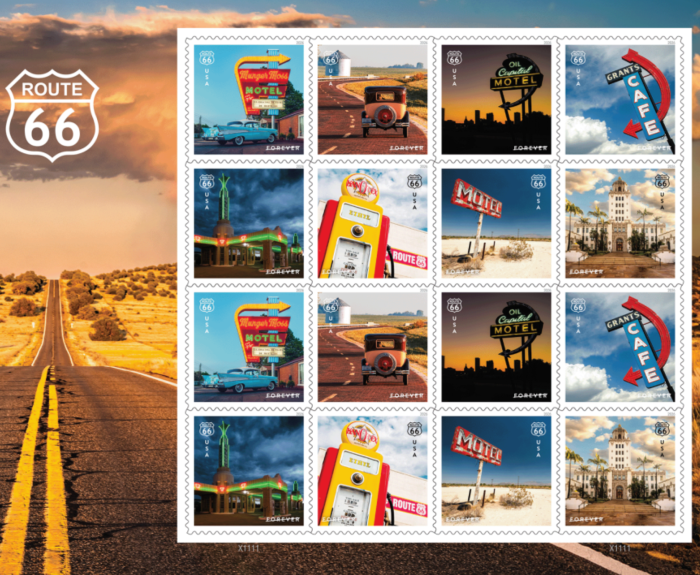 Image of USPS stamp pane featuring eight different stamps.