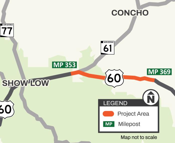 Map of US 60 east of Show Low