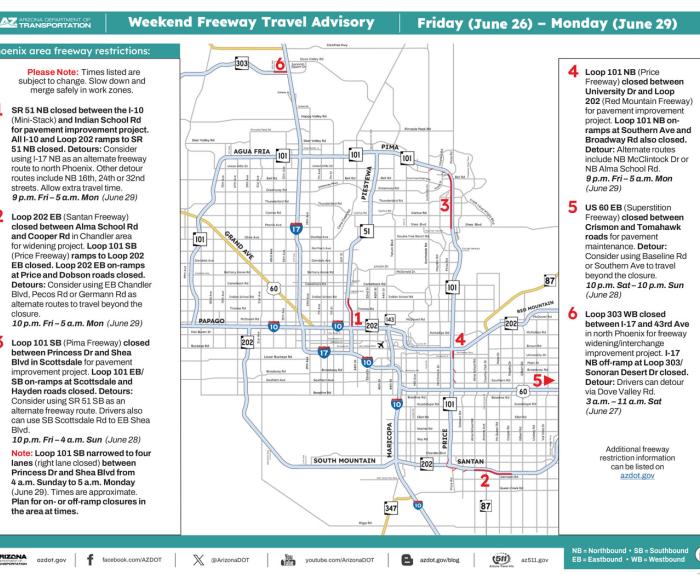 ADOT's Weekend Freeway Travel Advisory (June 26-29, '26) - Phoenix Area