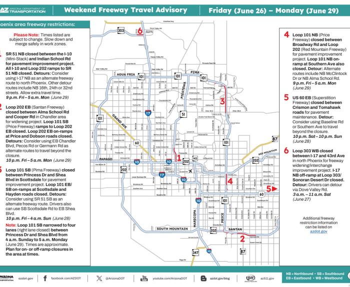 ADOT's Weekend Freeway Travel Advisory (June 26-29, '26D) - Phoenix Area