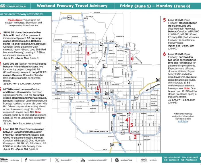 Weekend freeway advisory map
