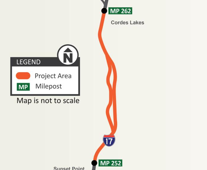 Map of I-17 paving project between Sunset Point and SR 69