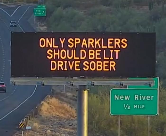 A digital message board on the highway encourages motorists to drive sober.