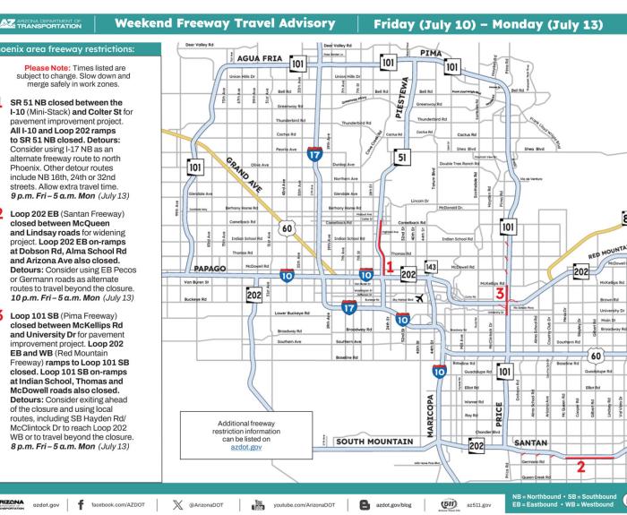 ADOT's Weekend Freeway Travel Advisory (July 10-13, 2026) - Phoenix Area
