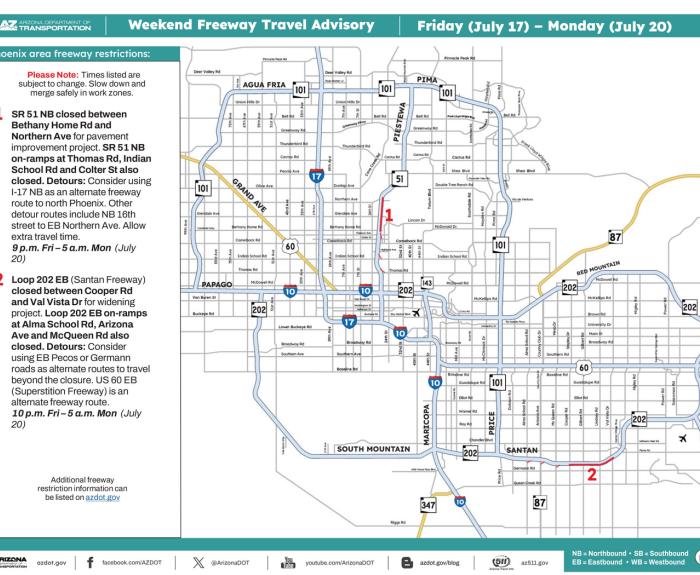ADOT's Weekend Freeway Travel Advisory (July 17-20, 2026a) - Phoenix Area