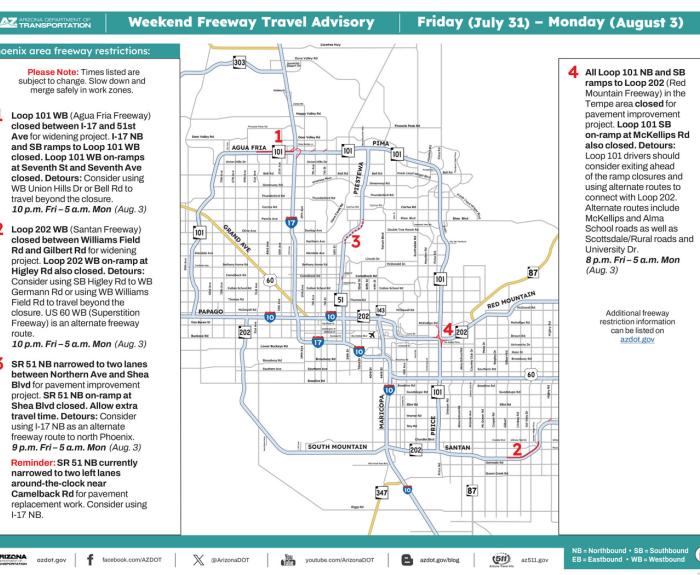 ADOT's Weekend Freeway Travel Advisory (July 31-Aug. 3, '26A) - Phoenix Area