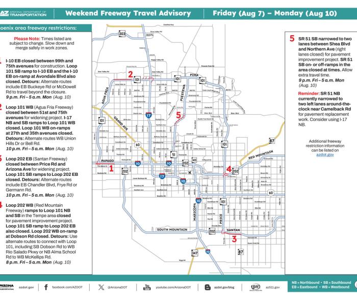 ADOT's Weekend Freeway Travel Advisory (Aug. 7-10, '26A) - Phoenix Area