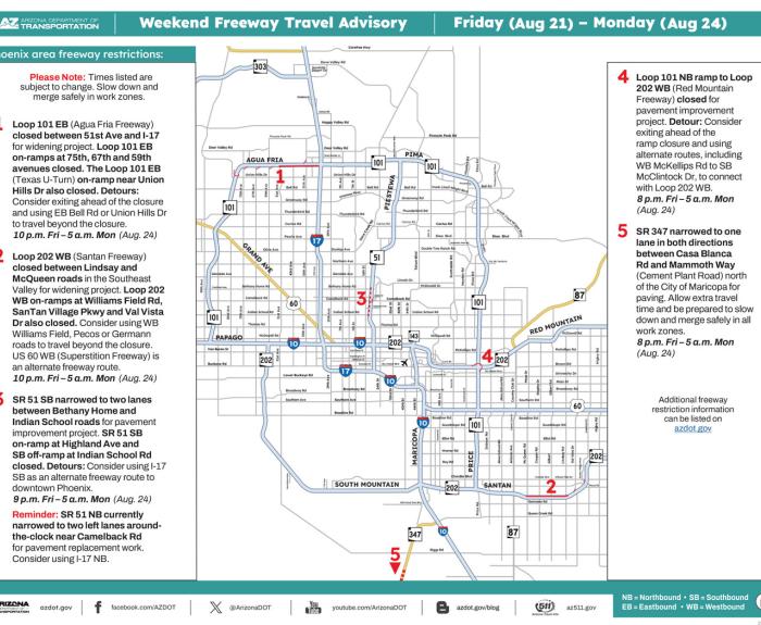 ADOT's Weekend Freeway Travel Advisory (Aug. 21-24, '26) - Phoenix Area