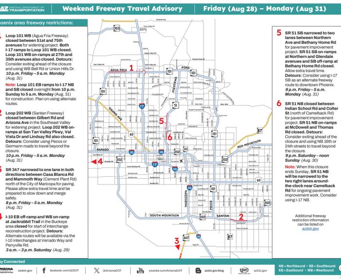 ADOT's Weekend Freeway Travel Advisory (Aug. 28-31, '26) - Phoenix Area