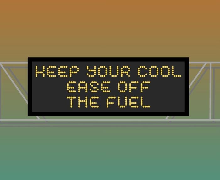 A graphic of a digital highway sign encouraging people to slow down. 