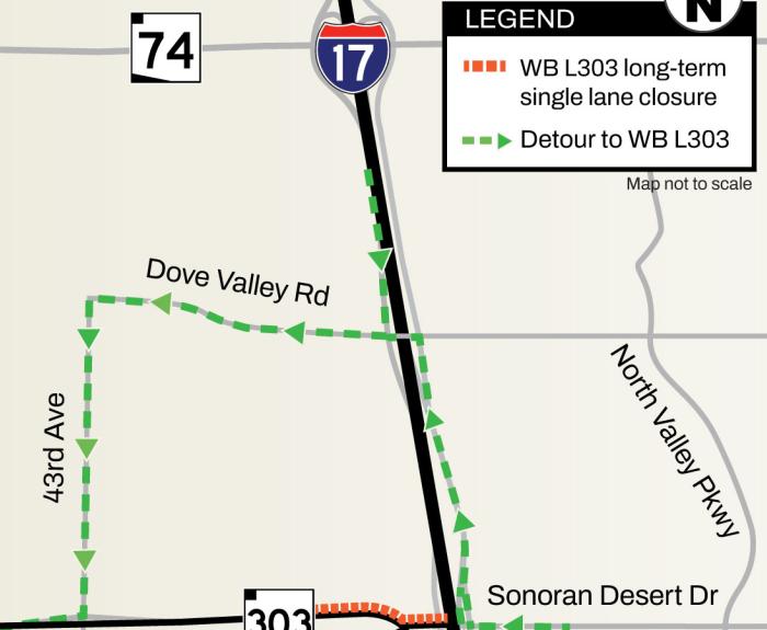 A graphic of a map recommending a detour. 