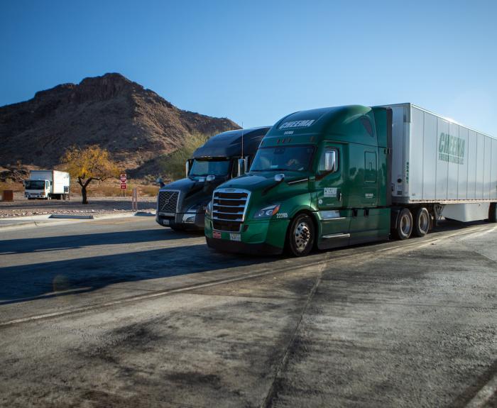 File photo of trucks parked at a rest area