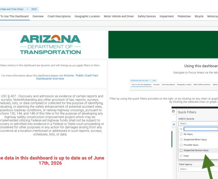 A screenshot of the crash data dashboard website. 