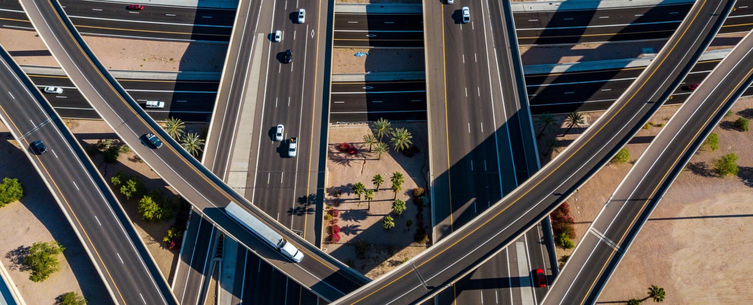 Freeway overpasses with cars