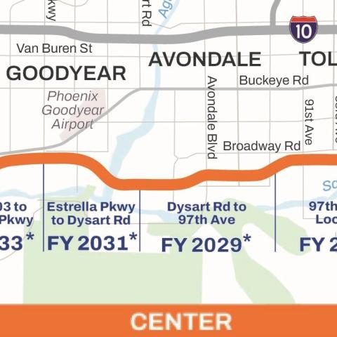 A map showing the planned location and construction start dates for the center section of SR 30.