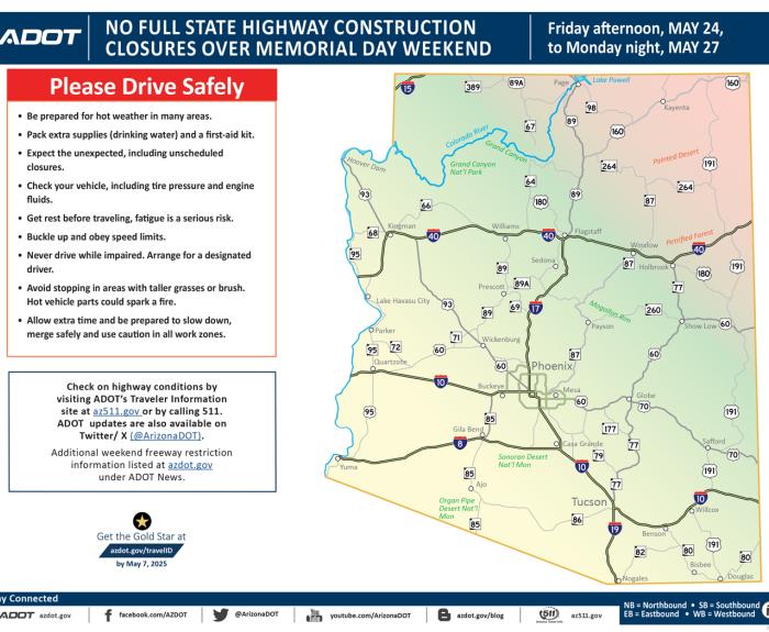 ADOT's Weekend Freeway Travel Advisory (May 24-28, 2024) - Phoenix Area